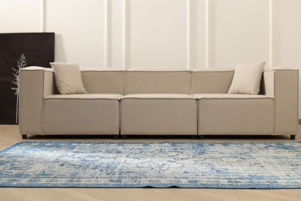 Vintage Manisa Turkish Area Rug 5x8 ft — Blue & White Overdyed (No. 40507)