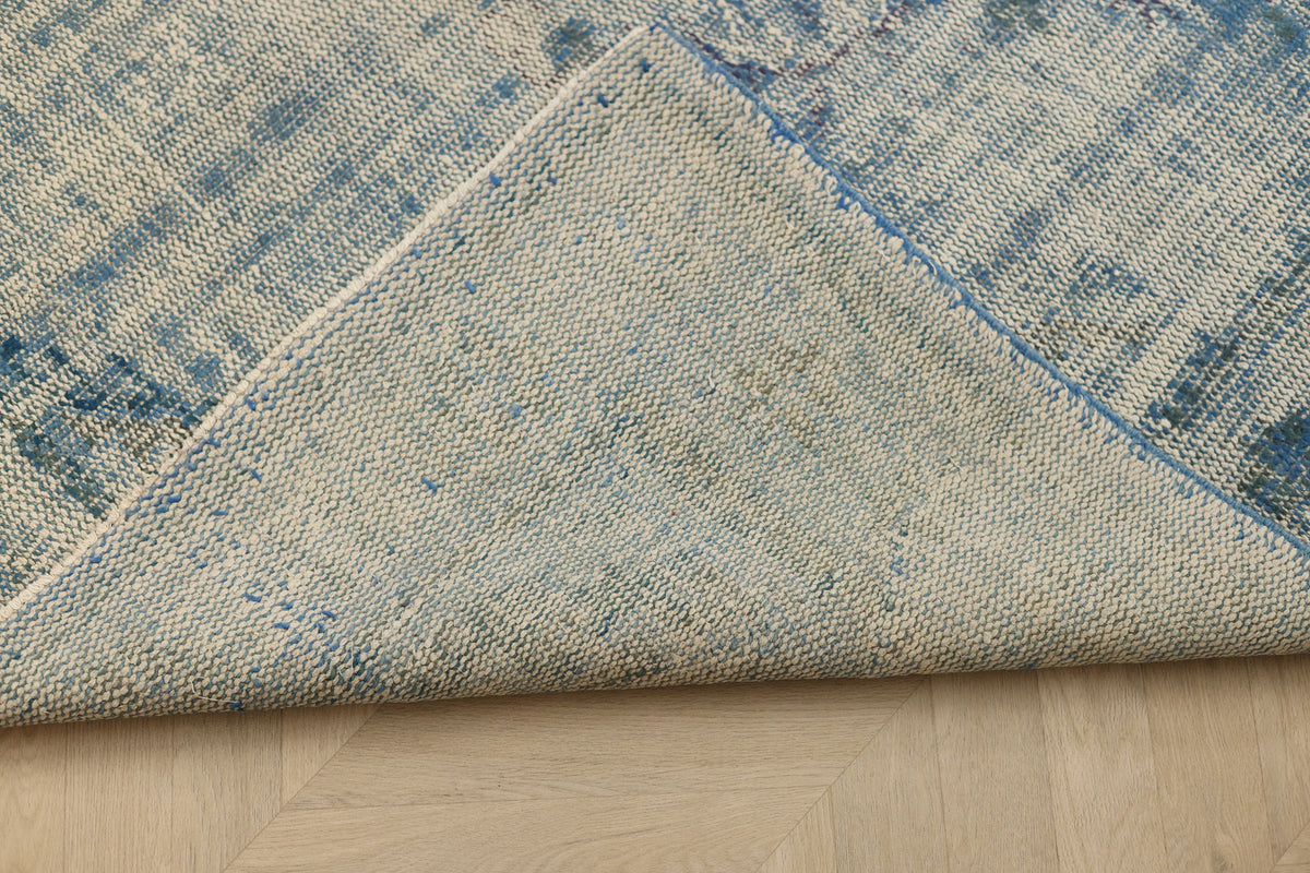 Vintage Manisa Turkish Area Rug 5x8 ft — Blue & White Overdyed (No. 40507)