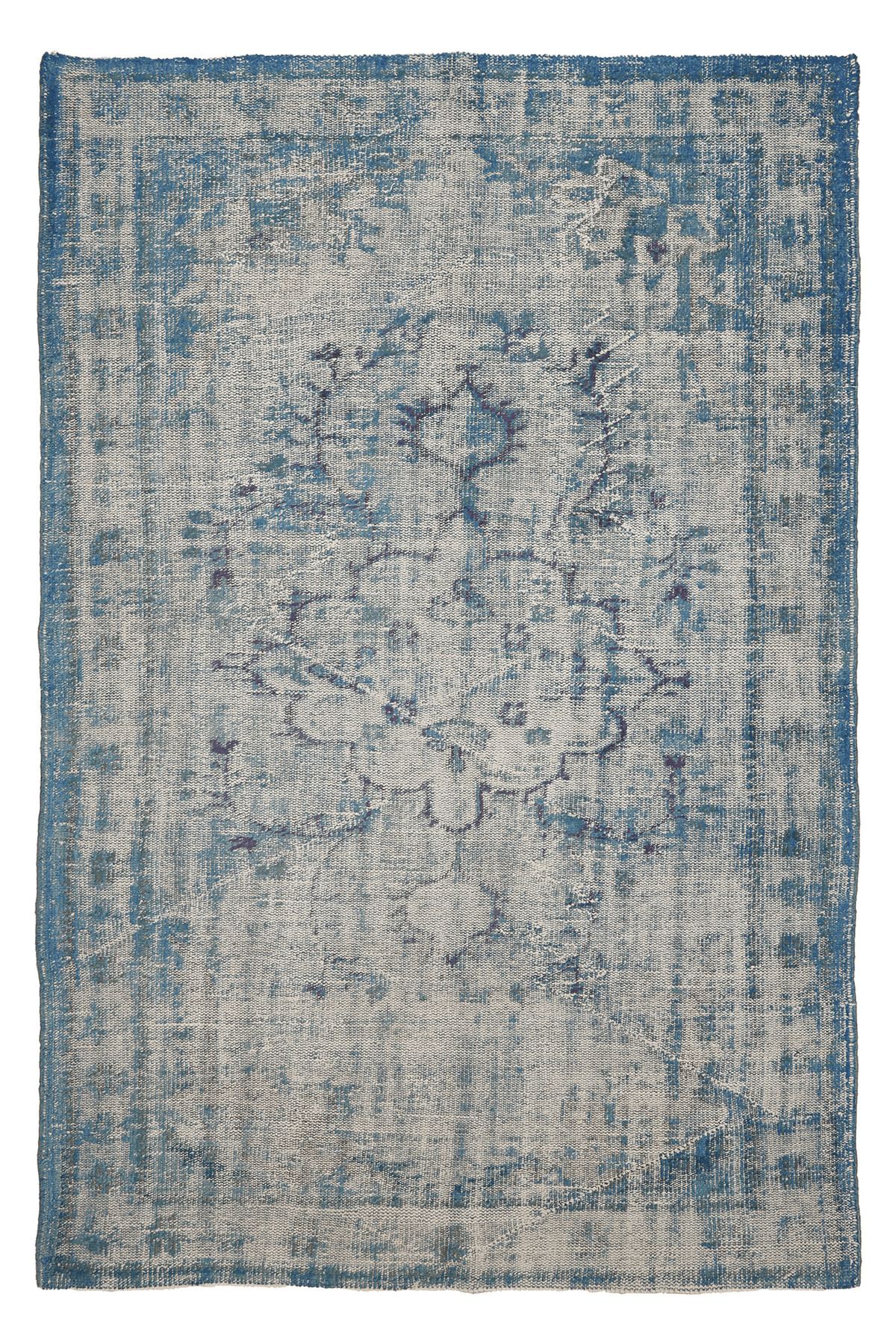 Vintage Manisa Turkish Area Rug 5x8 ft — Blue & White Overdyed (No. 40507)