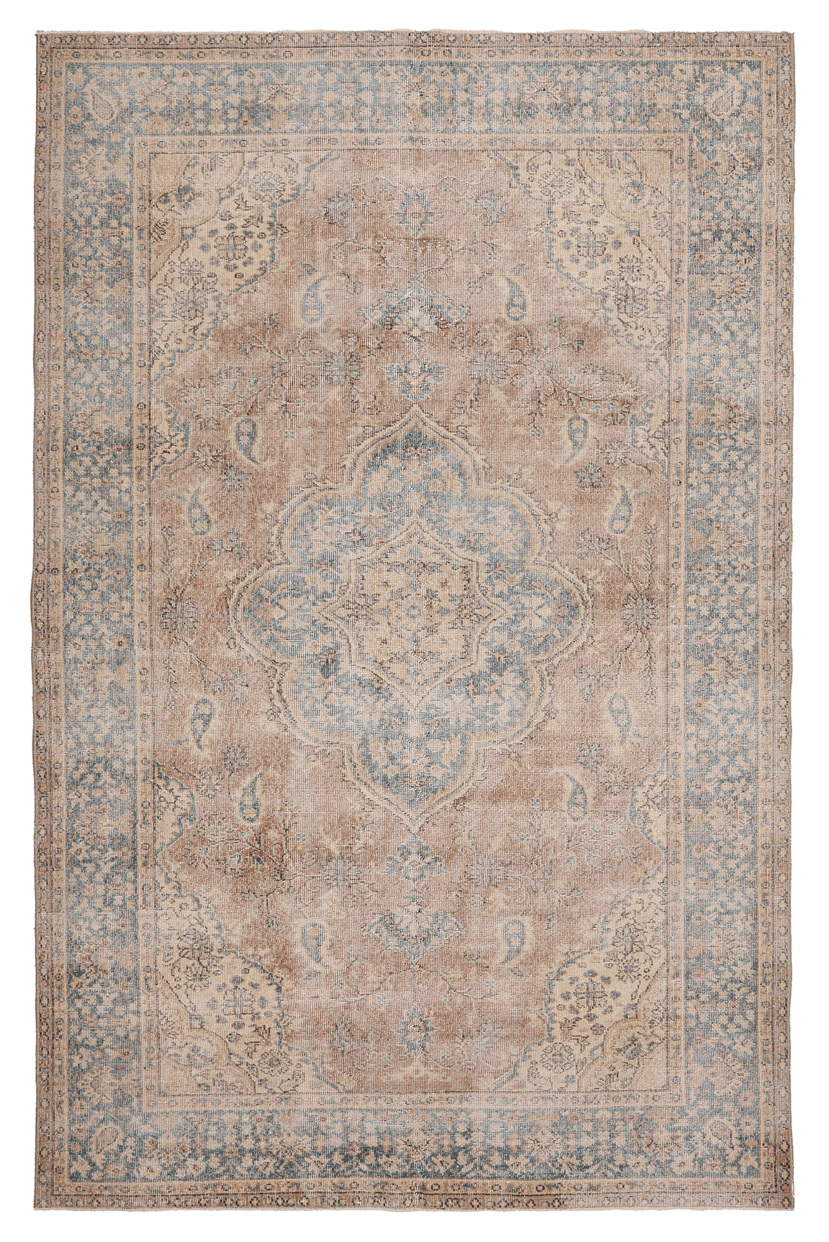 Vintage Isparta Turkish Area Rug 6x10 ft — Blue & Red Floral