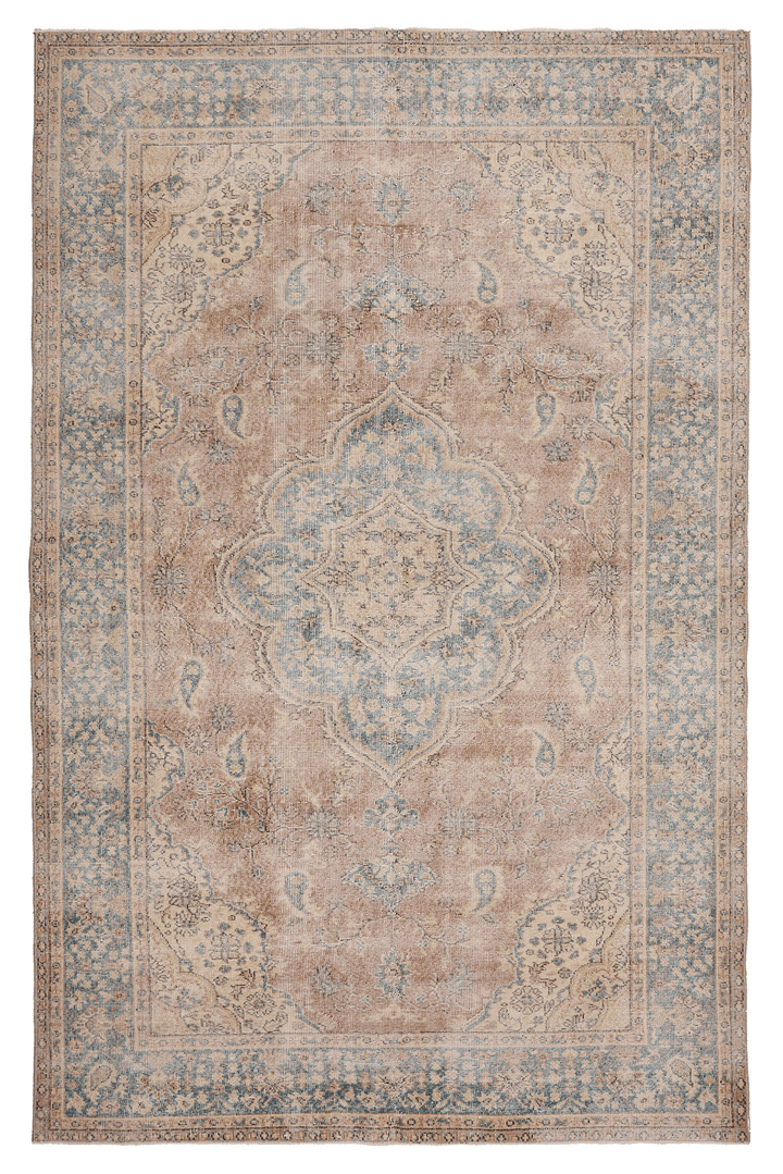 Vintage Isparta Turkish Area Rug 6x10 ft — Blue & Red Floral