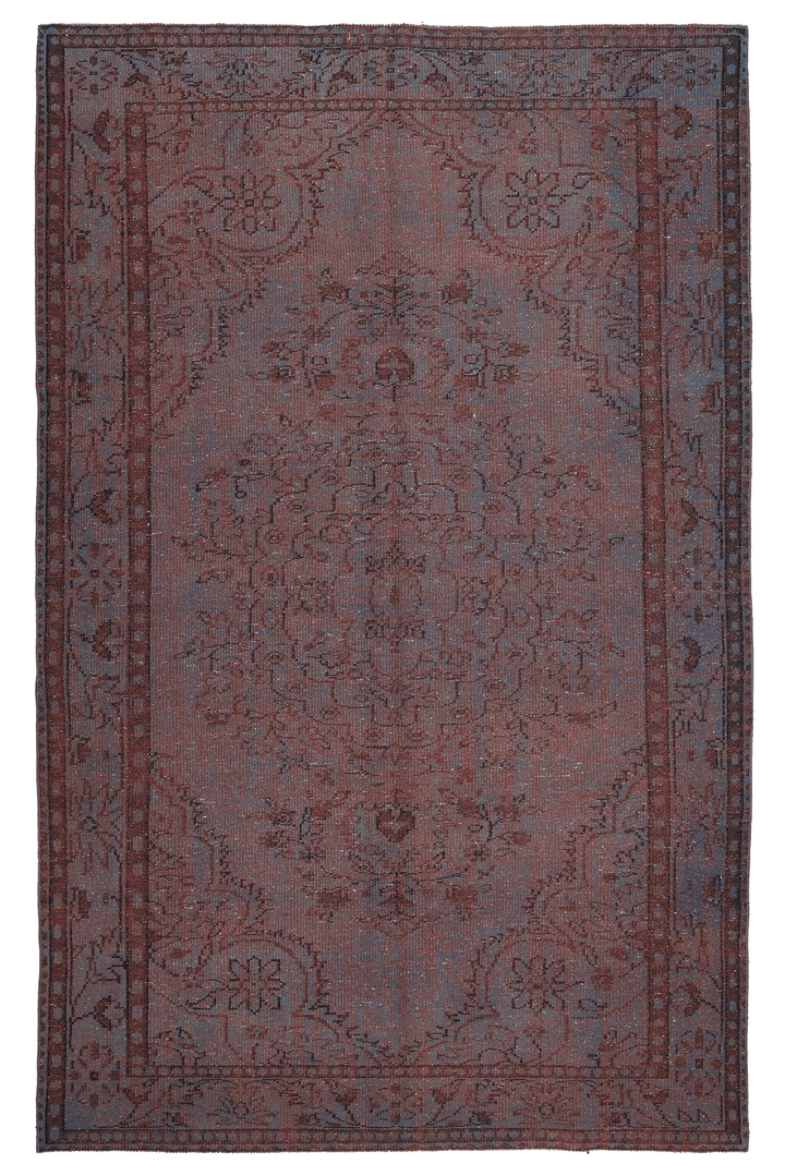 Vintage Manisa Turkish Area Rug 6x10 ft — Red & Brown Floral