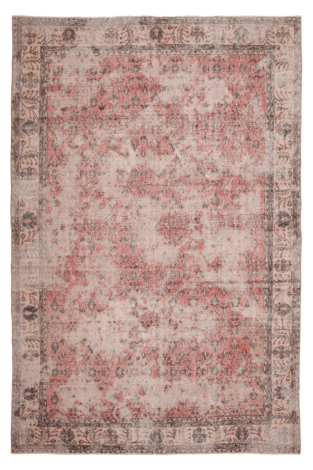 Vintage Isparta Turkish Area Rug 7x10 ft — Beige & Gray Floral (No. 40528)