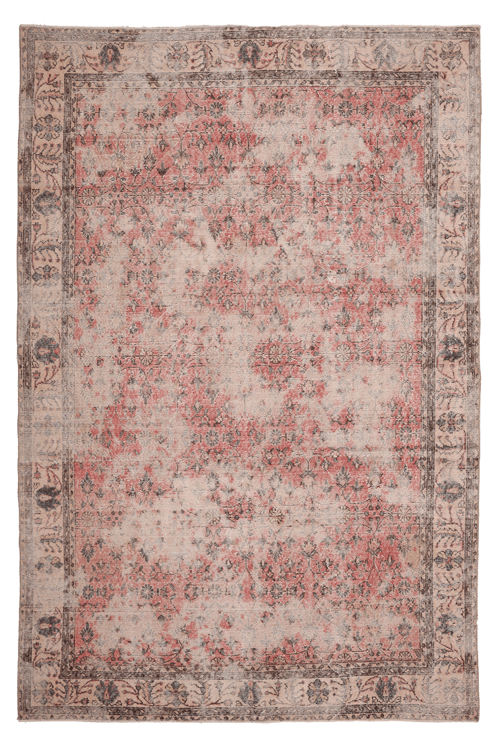 Vintage Isparta Turkish Area Rug 7x10 ft — Beige & Gray Floral (No. 40528)