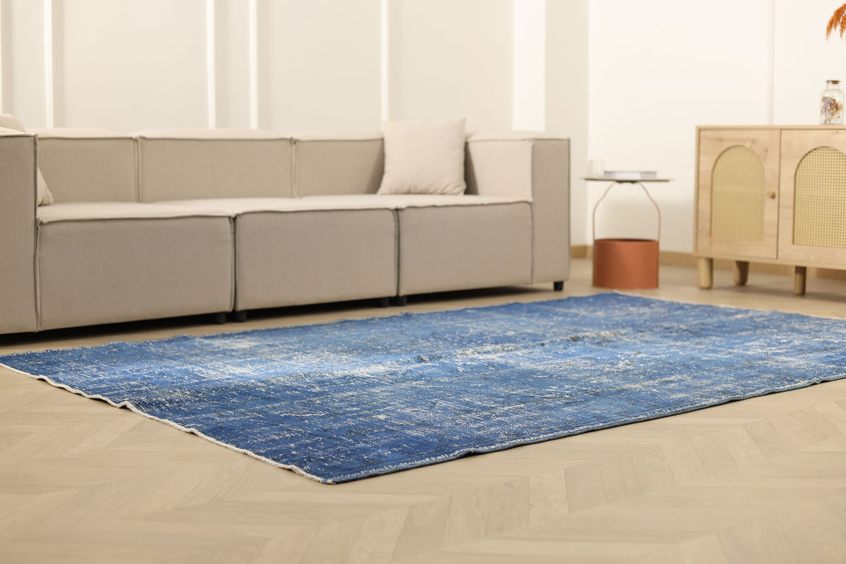 Vintage Manisa Turkish Area Rug 6x9 ft — Blue Overdyed