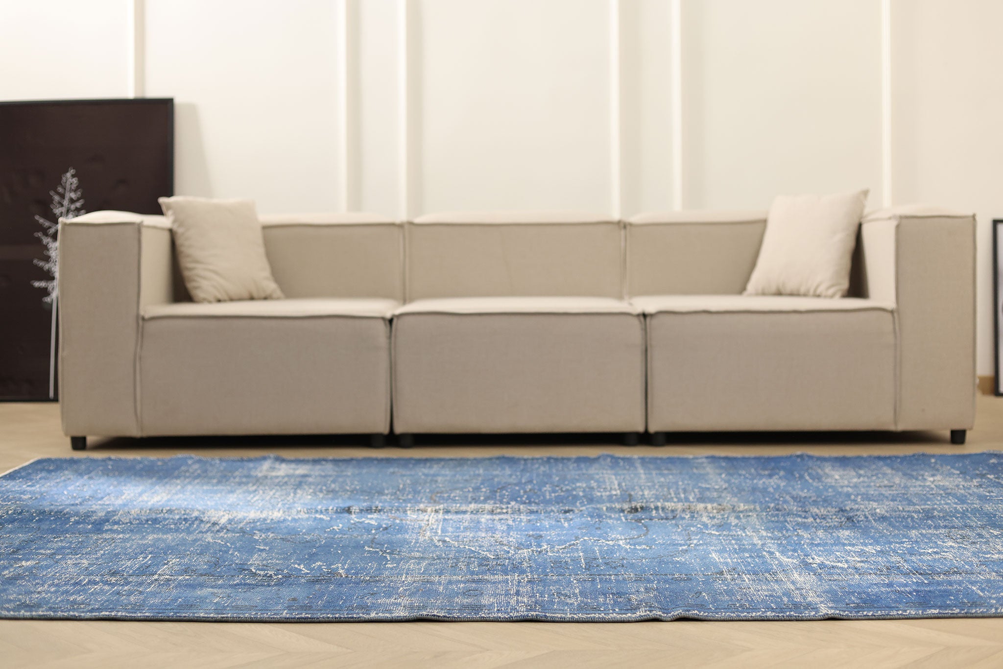 Vintage Manisa Turkish Area Rug 6x9 ft — Blue Overdyed