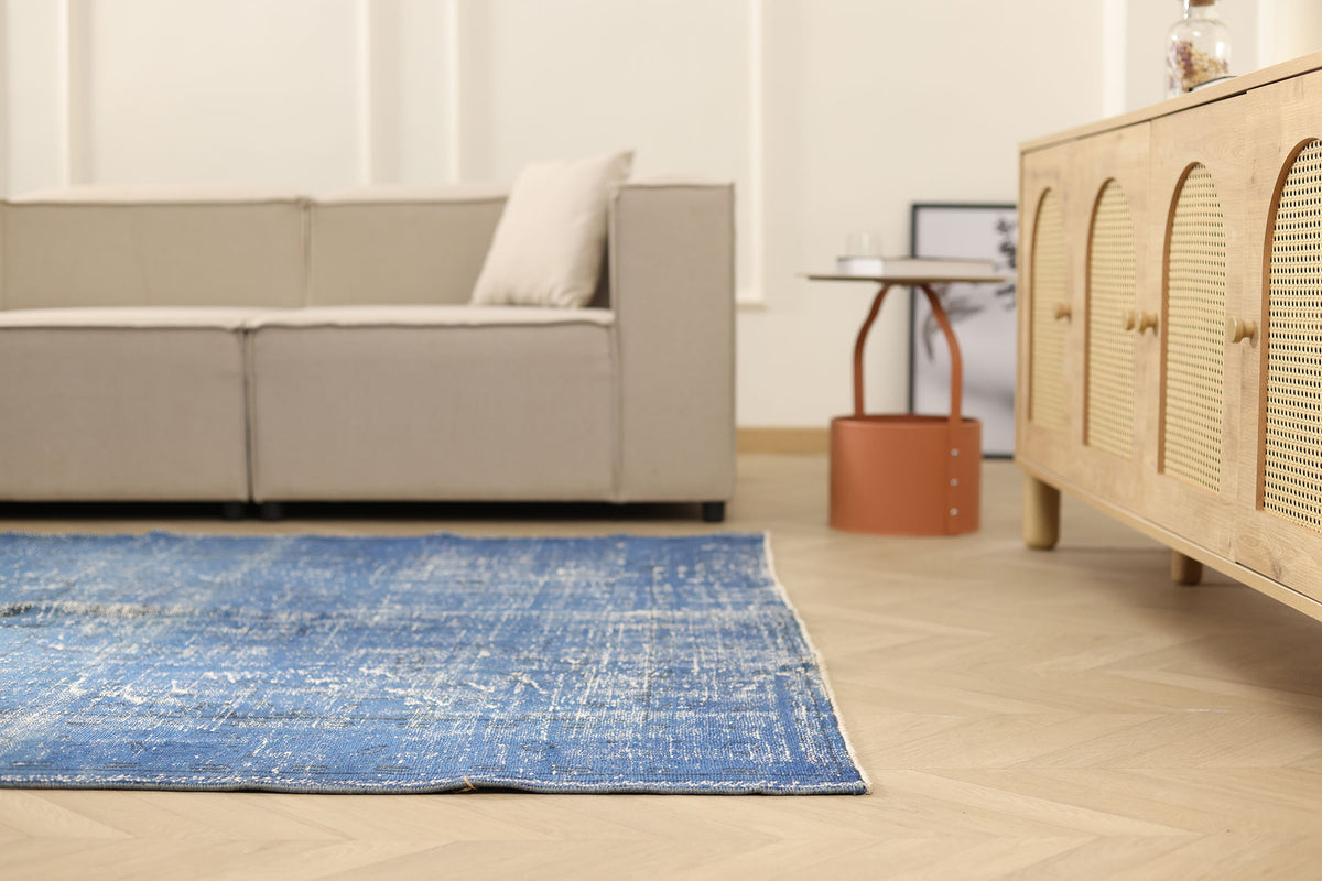 Vintage Manisa Turkish Area Rug 6x9 ft — Blue Overdyed