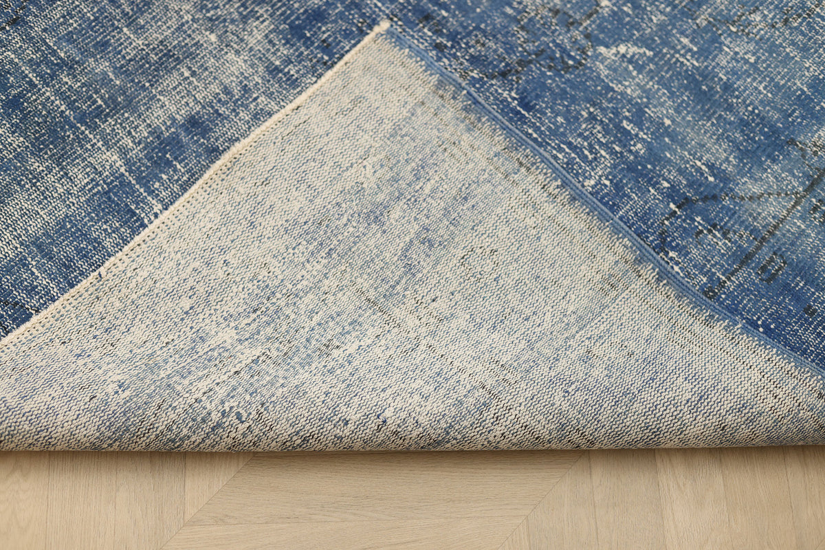 Vintage Manisa Turkish Area Rug 6x9 ft — Blue Overdyed
