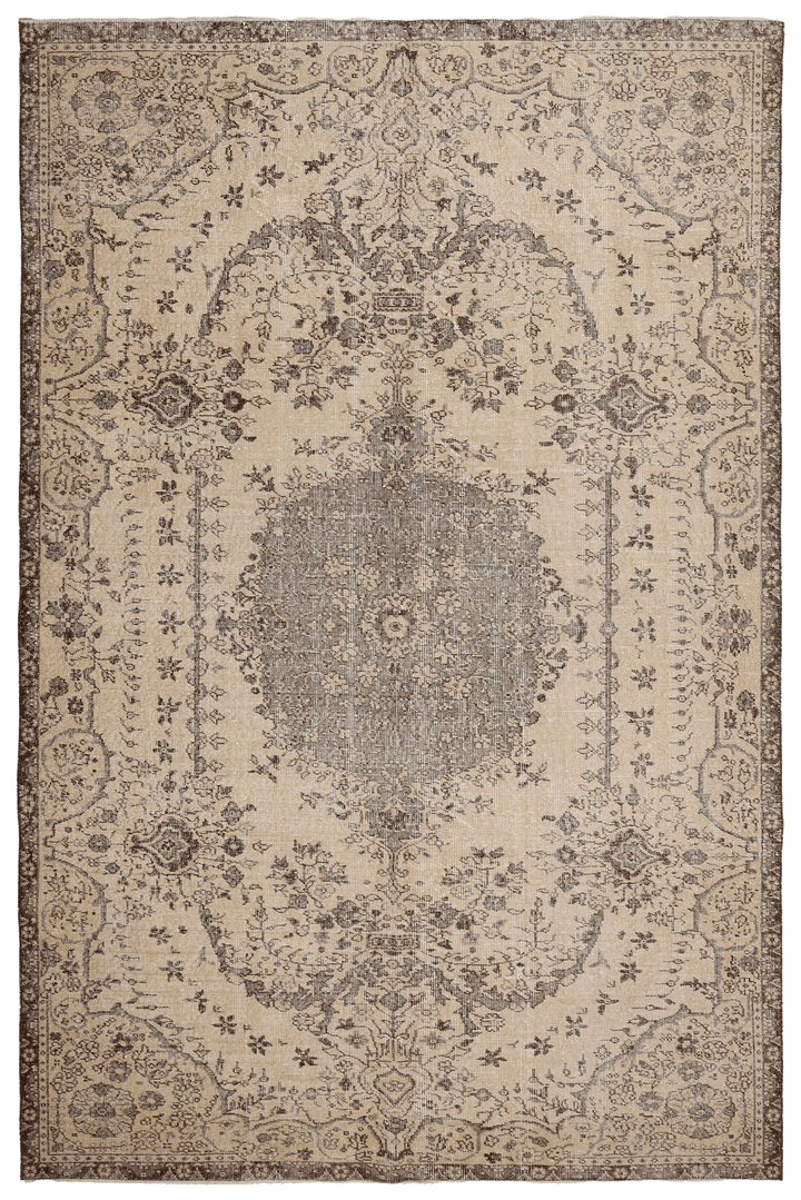 Vintage Isparta Turkish Area Rug 6x10 ft — Blue & Brown Floral