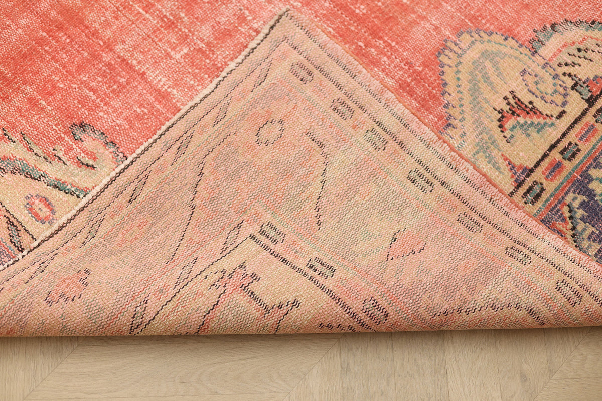 Vintage Manisa Turkish Area Rug 5x9 ft — Red Floral (No. 40548)