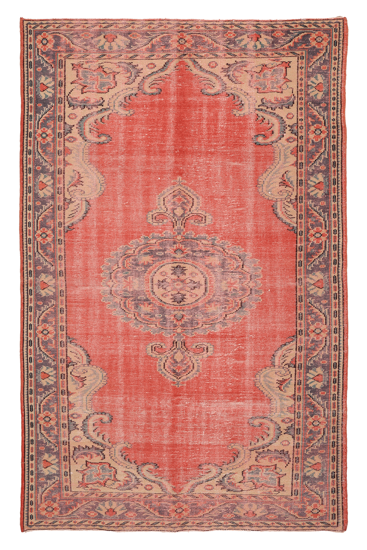Vintage Manisa Turkish Area Rug 5x9 ft — Red Floral (No. 40548)
