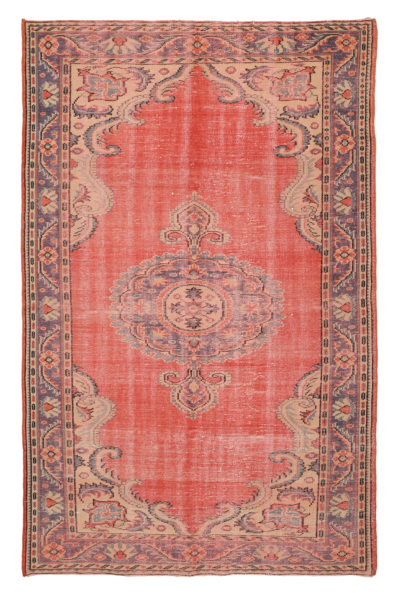Vintage Manisa Turkish Area Rug 5x9 ft — Red Floral (No. 40548)