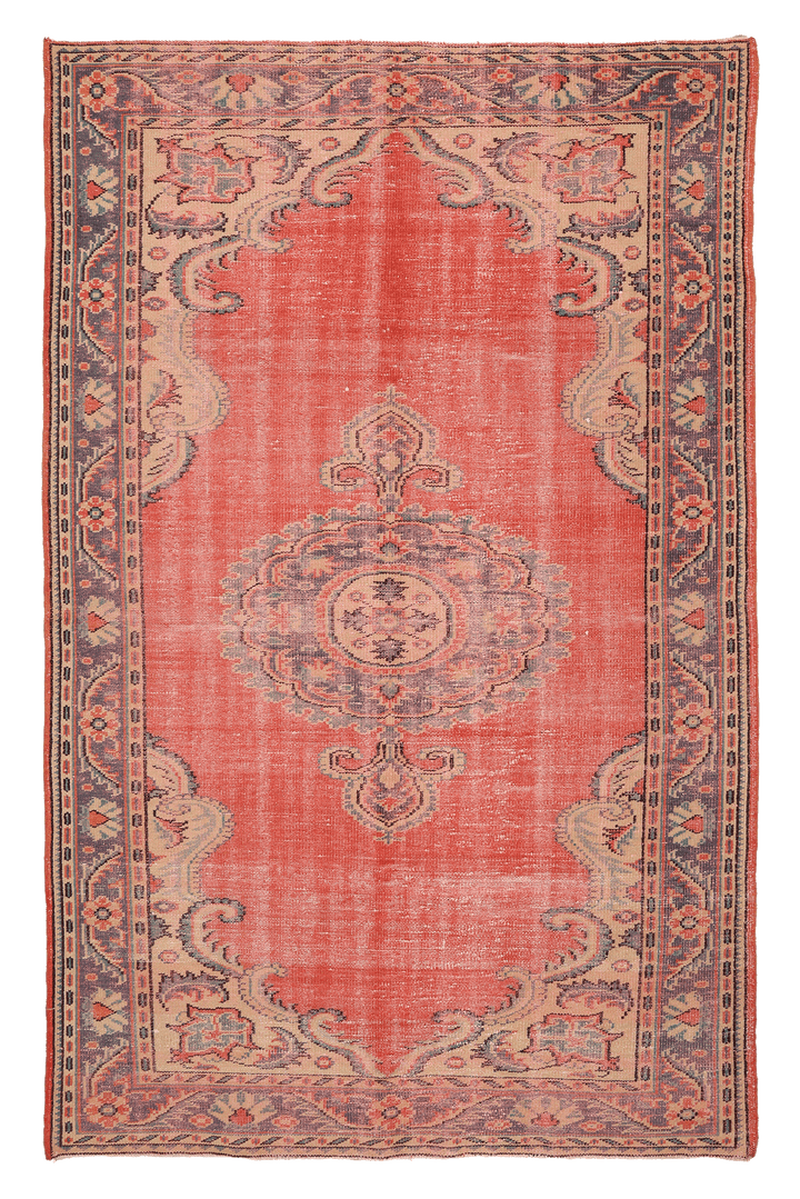 Vintage Manisa Turkish Area Rug 5x9 ft — Red Floral (No. 40548)