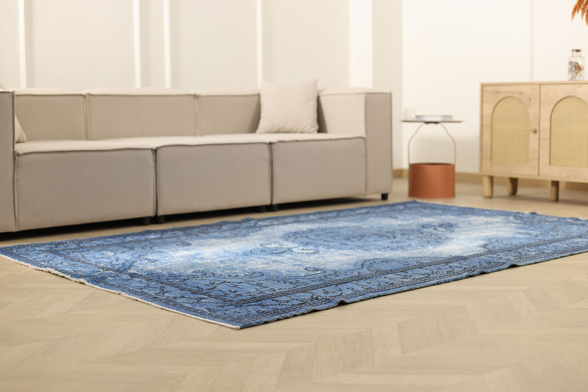 Vintage Manisa Turkish Area Rug 5x8 ft — Blue Overdyed (No. 40552)