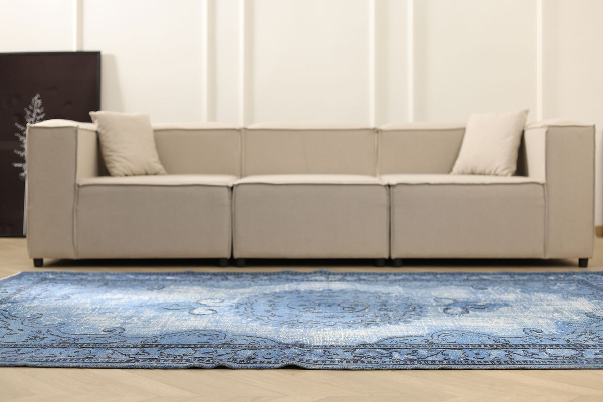 Vintage Manisa Turkish Area Rug 5x8 ft — Blue Overdyed (No. 40552)