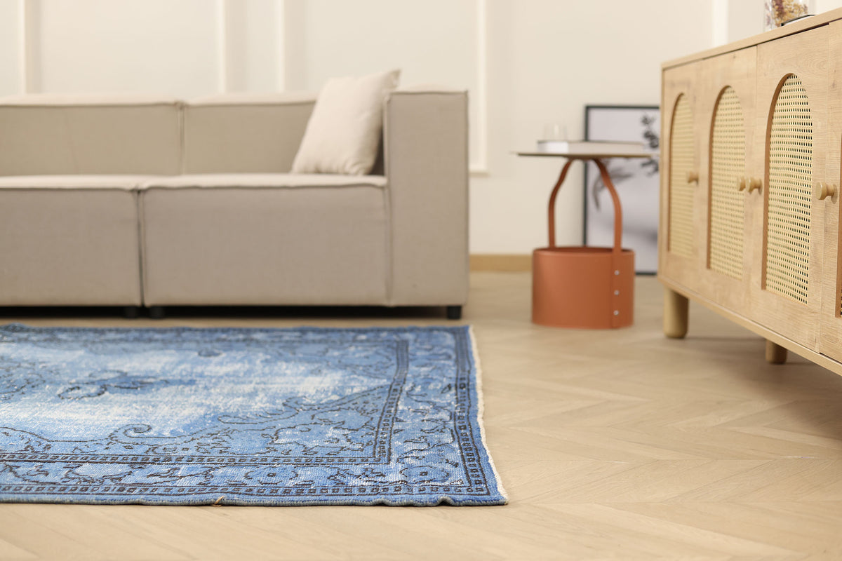 Vintage Manisa Turkish Area Rug 5x8 ft — Blue Overdyed (No. 40552)