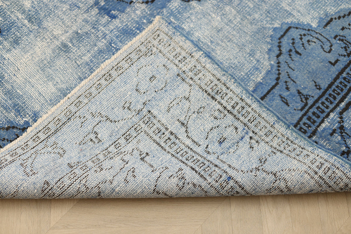 Vintage Manisa Turkish Area Rug 5x8 ft — Blue Overdyed (No. 40552)