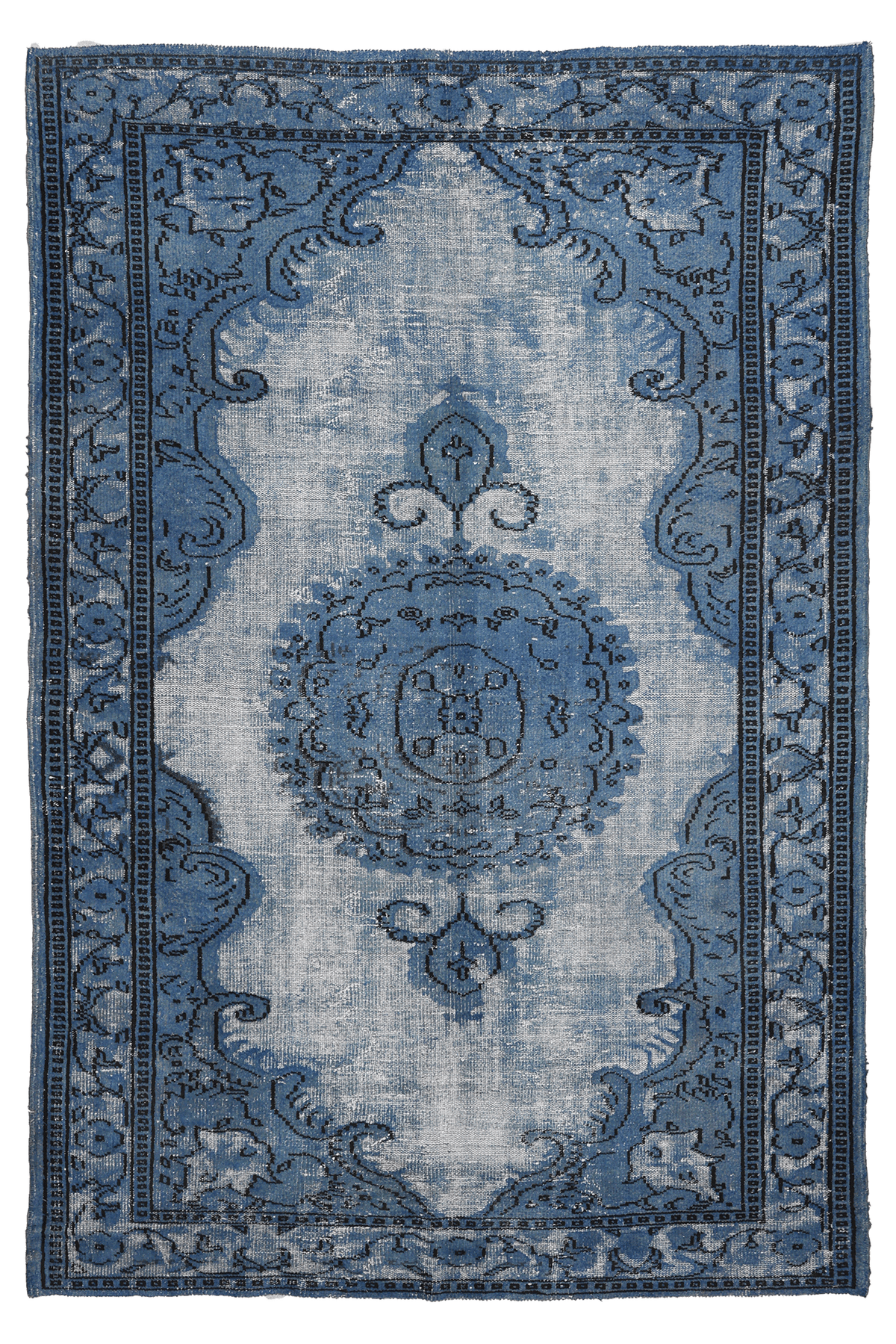Vintage Manisa Turkish Area Rug 5x8 ft — Blue Overdyed (No. 40552)