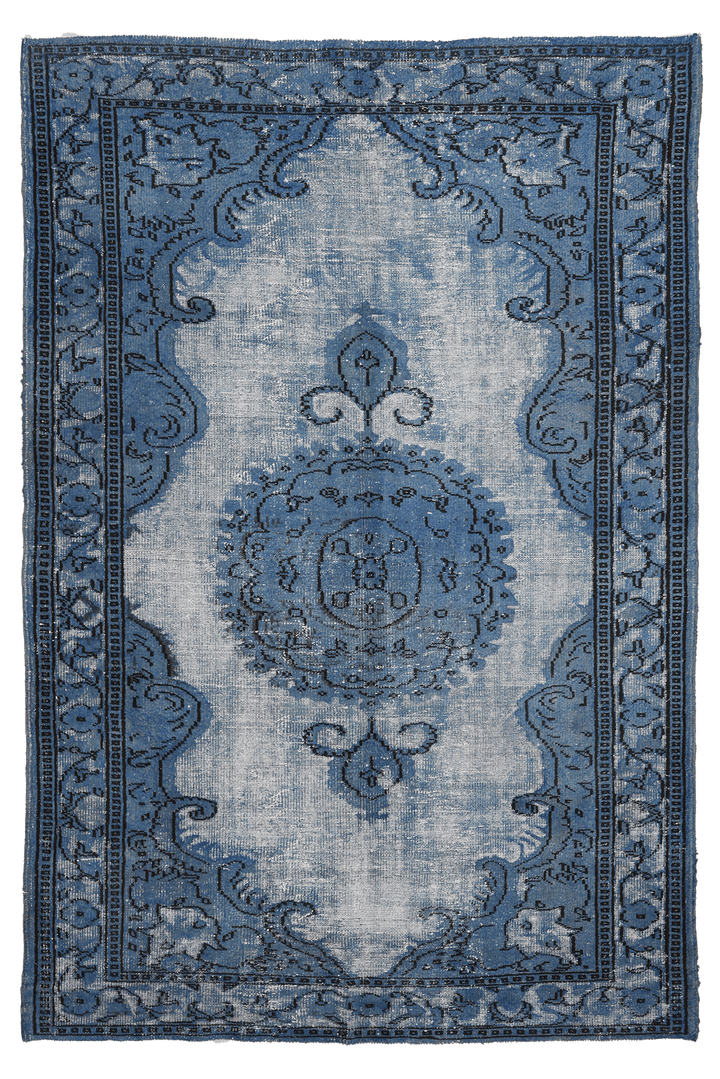 Vintage Manisa Turkish Area Rug 5x8 ft — Blue Overdyed (No. 40552)
