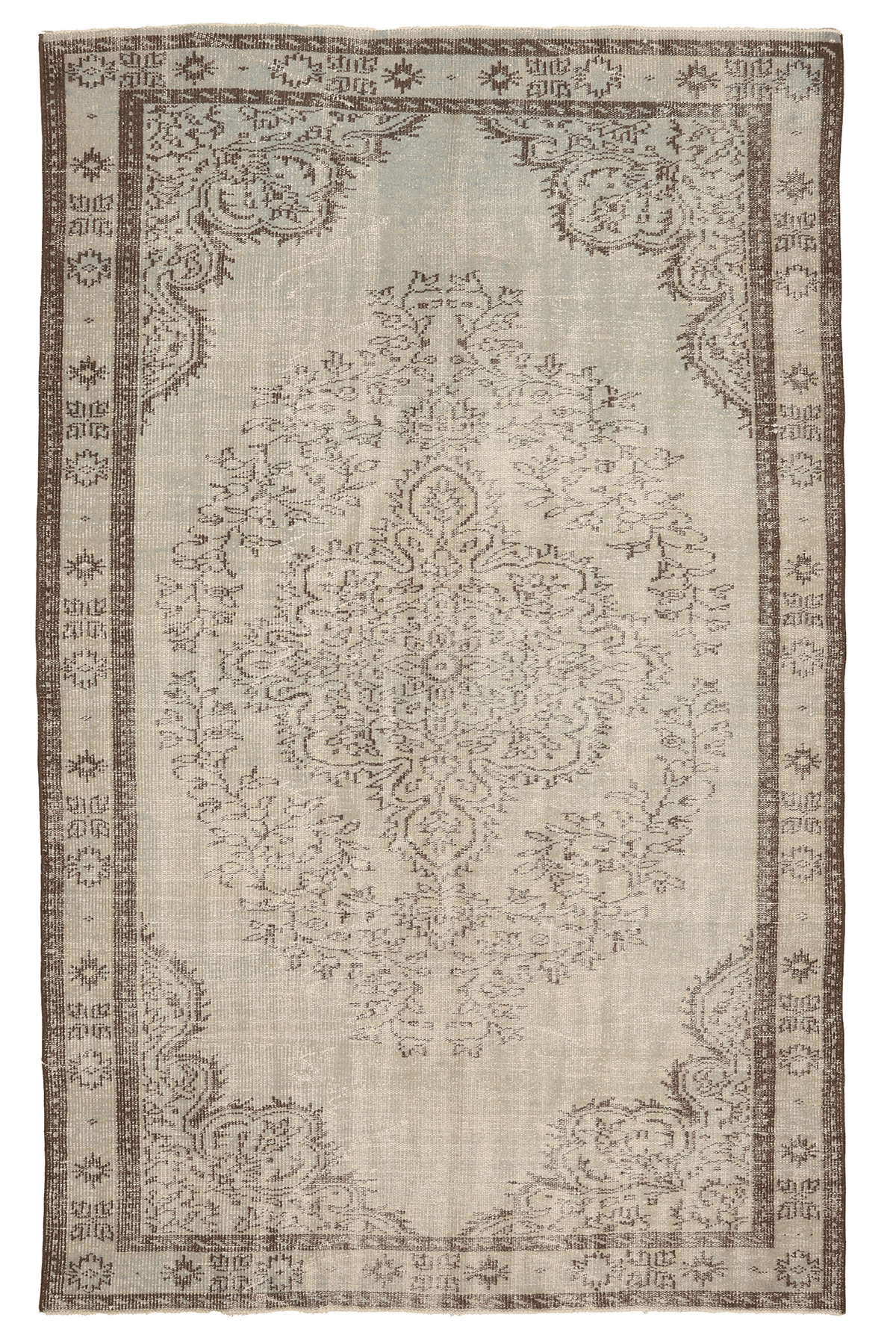 Vintage Manisa Turkish Area Rug 5x9 ft — Blue & White Overdyed