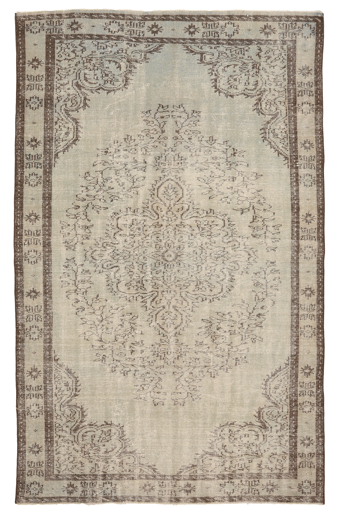 Vintage Manisa Turkish Area Rug 5x9 ft — Blue & White Overdyed