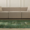 Vintage Isparta Turkish Area Rug 5x8 ft — Green Geometric (No. 40559)