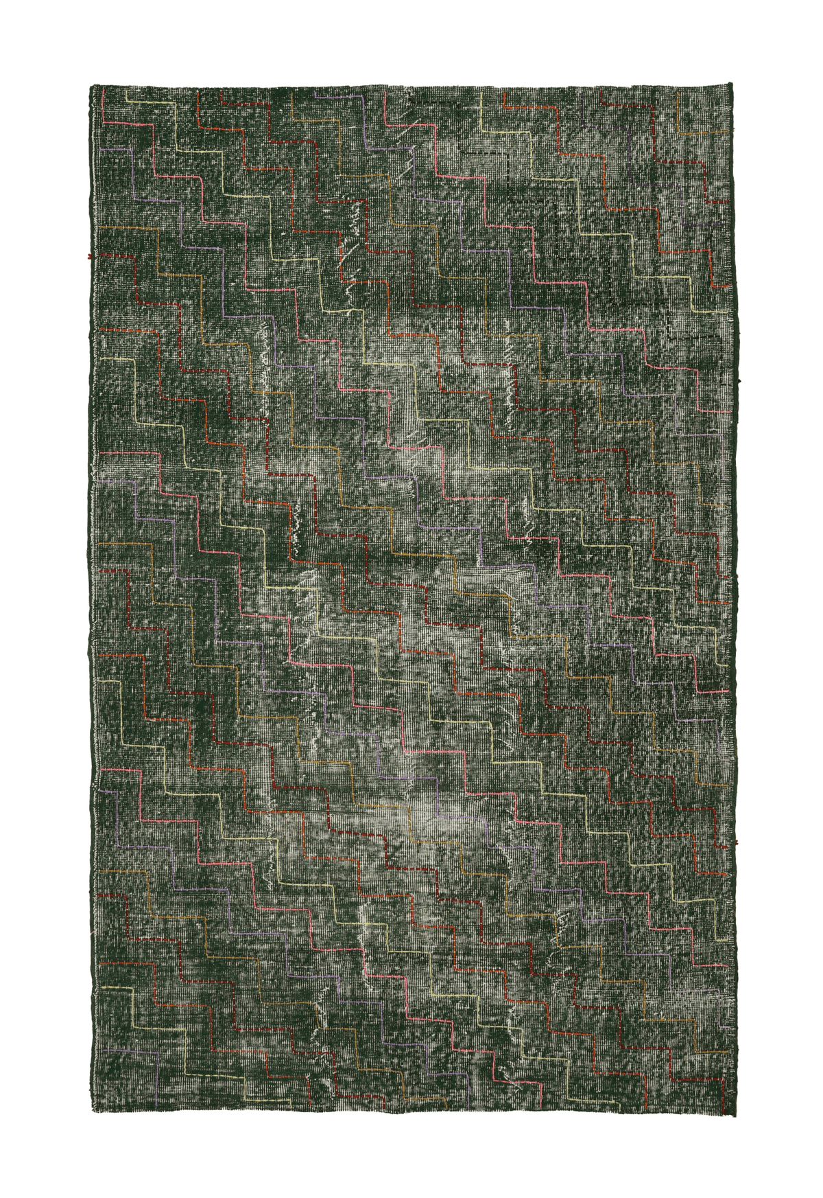 Vintage Isparta Turkish Area Rug 5x8 ft — Green Geometric (No. 40559)