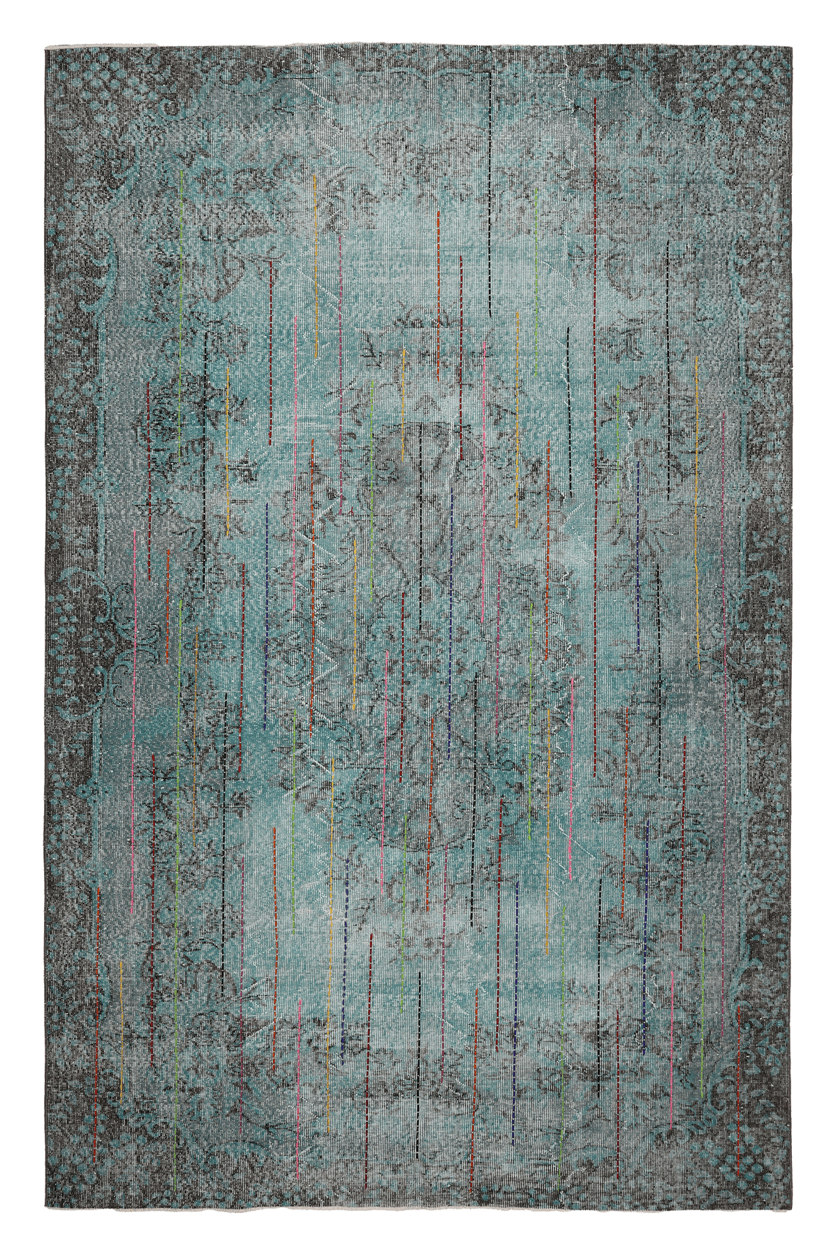 Vintage Isparta Turkish Area Rug 6x10 ft — Black & Gray Overdyed