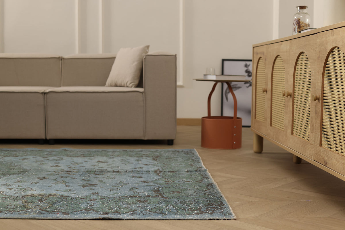 Vintage Isparta Turkish Area Rug 5x9 ft — Blue Overdyed (No. 40564)