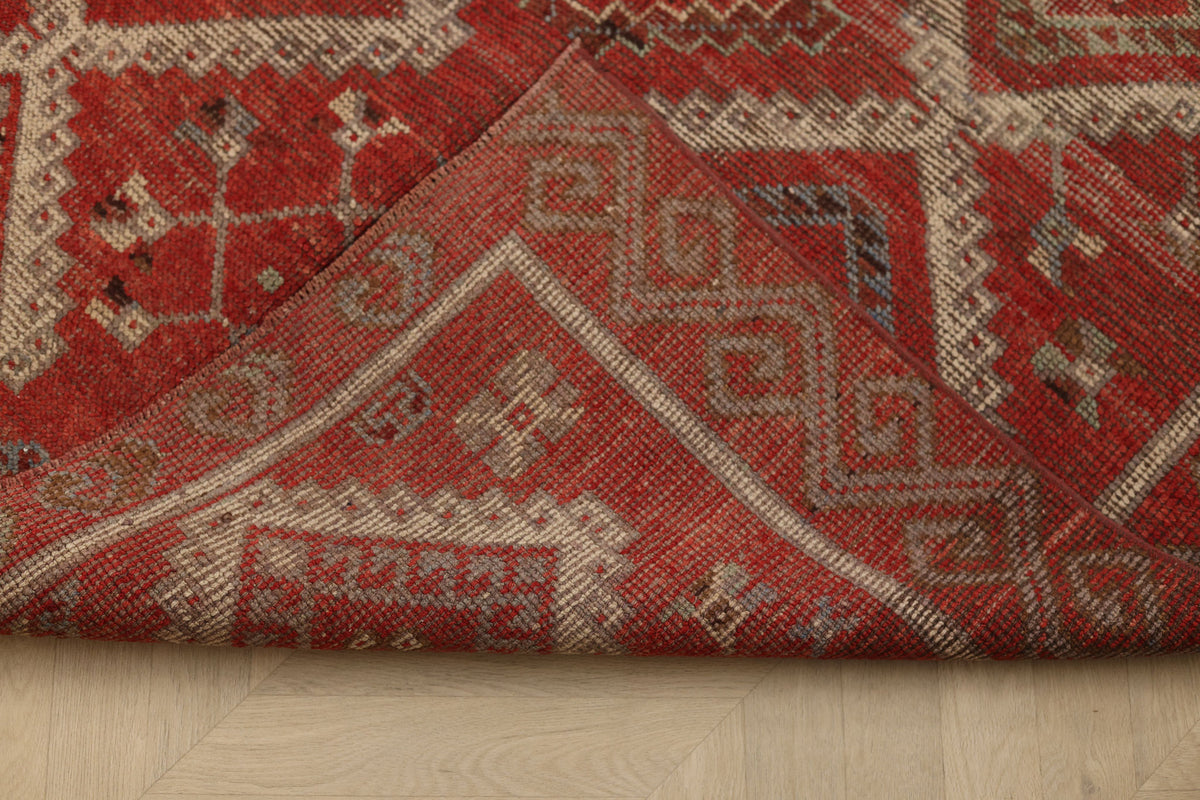 Vintage Gaziantep Turkish Runner Rug 4x10 ft — Red Geometric