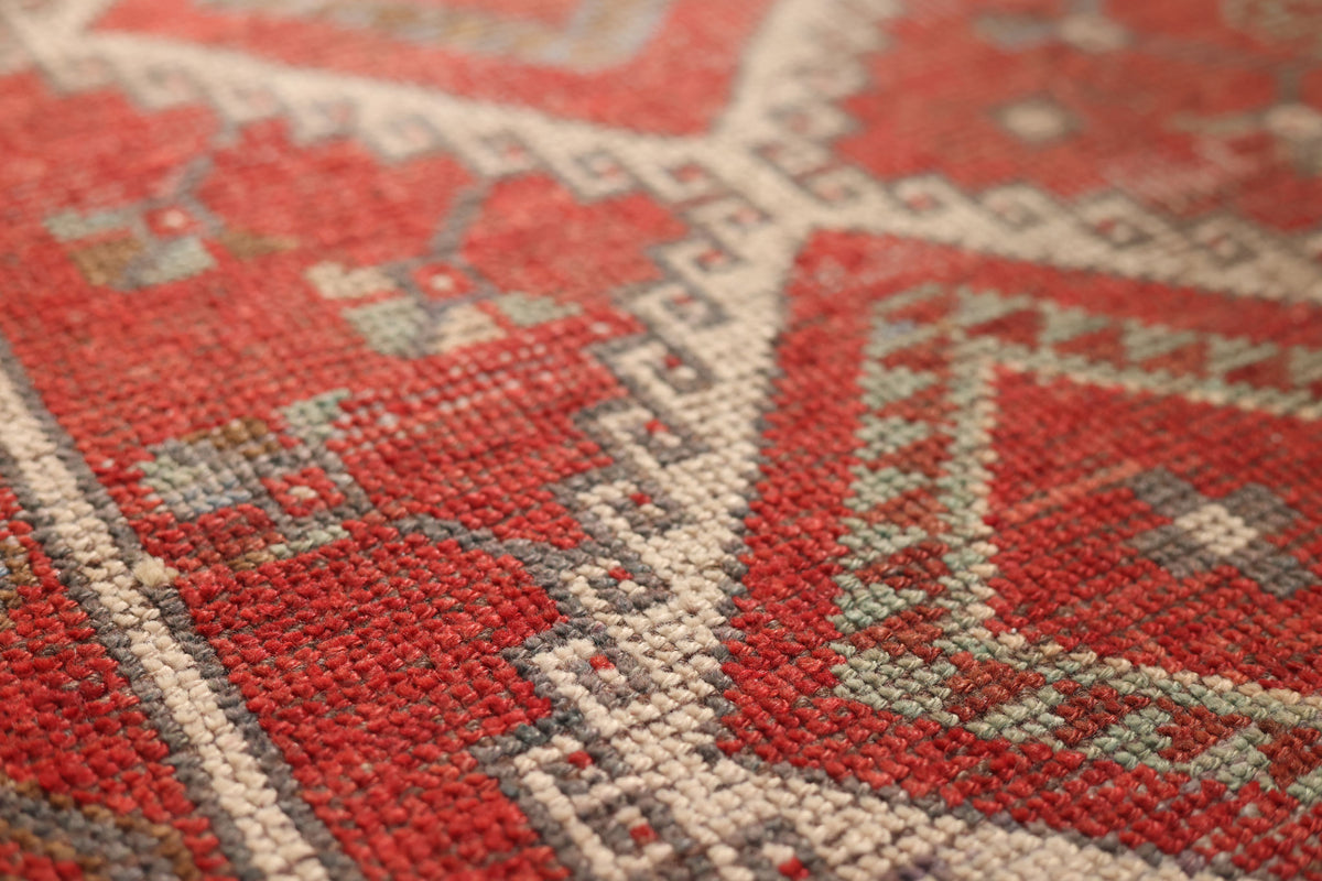 Vintage Gaziantep Turkish Runner Rug 4x10 ft — Red Geometric