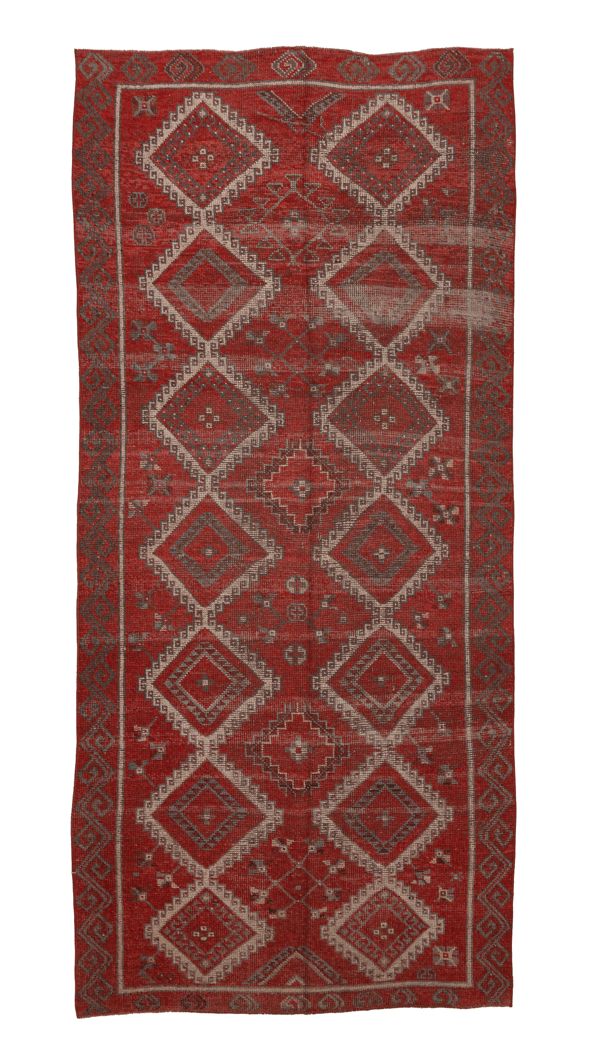 Vintage Gaziantep Turkish Runner Rug 4x10 ft — Red Geometric