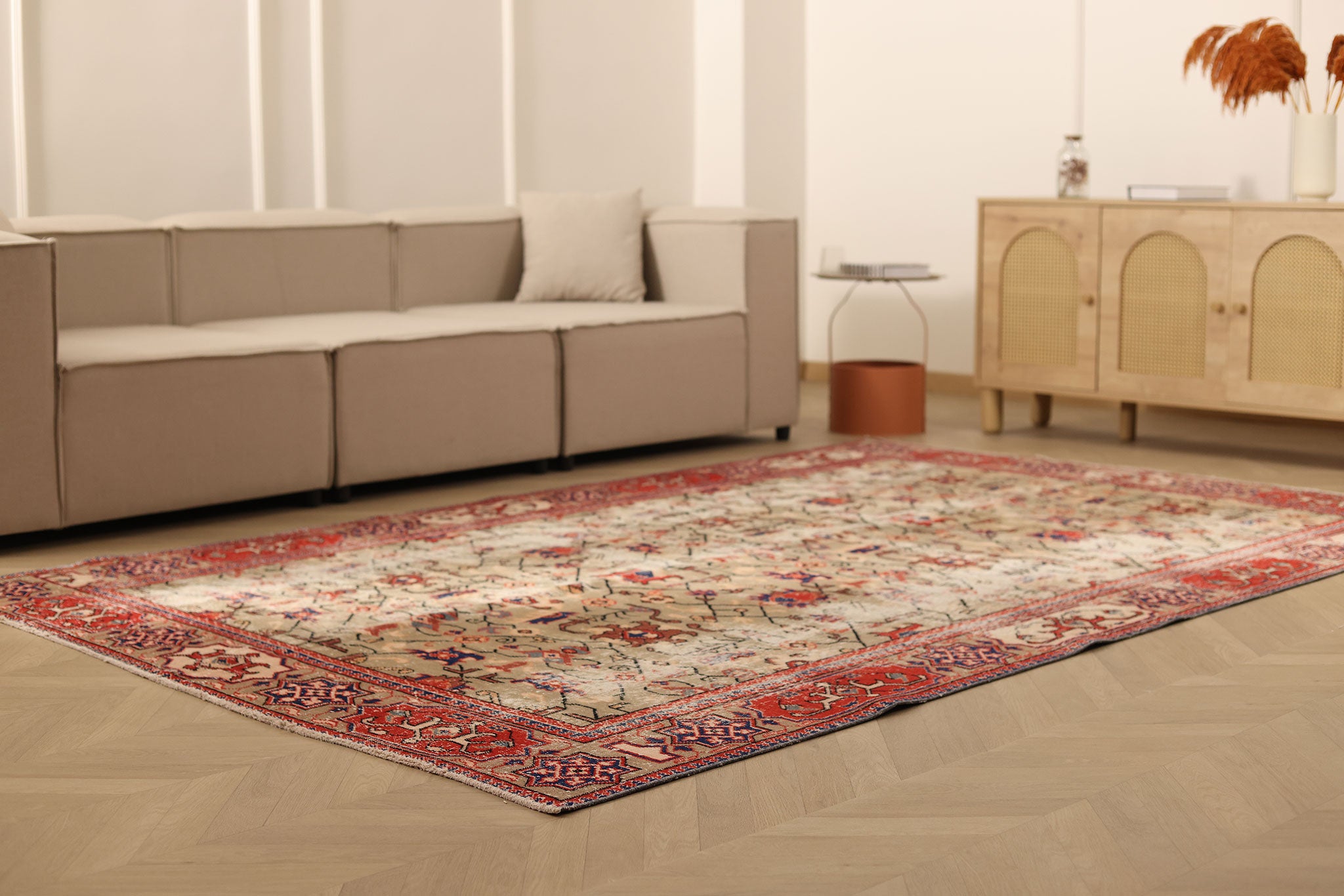 Vintage Isparta Turkish Area Rug 6x10 ft — Orange & Beige Floral (No. 40572)