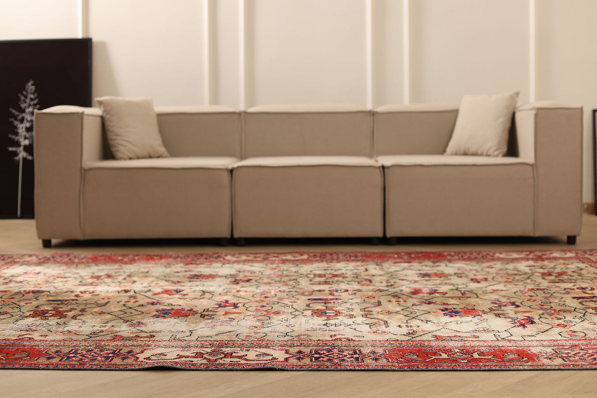Vintage Isparta Turkish Area Rug 6x10 ft — Orange & Beige Floral (No. 40572)