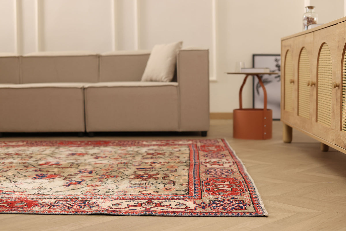 Vintage Isparta Turkish Area Rug 6x10 ft — Orange & Beige Floral (No. 40572)