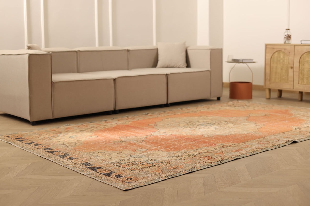 Vintage Isparta Turkish Area Rug 6x10 ft — Orange & Brown Floral (No. 40574)