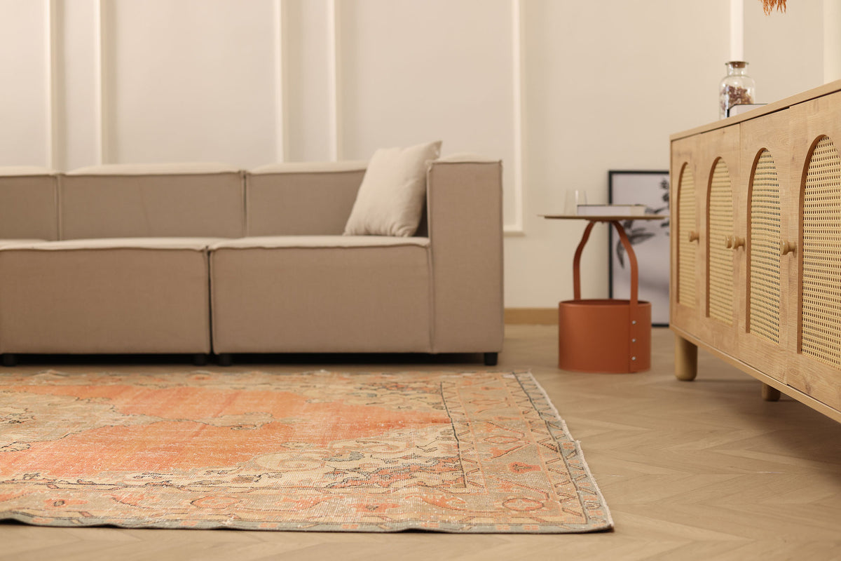 Vintage Isparta Turkish Area Rug 6x10 ft — Orange & Brown Floral (No. 40574)