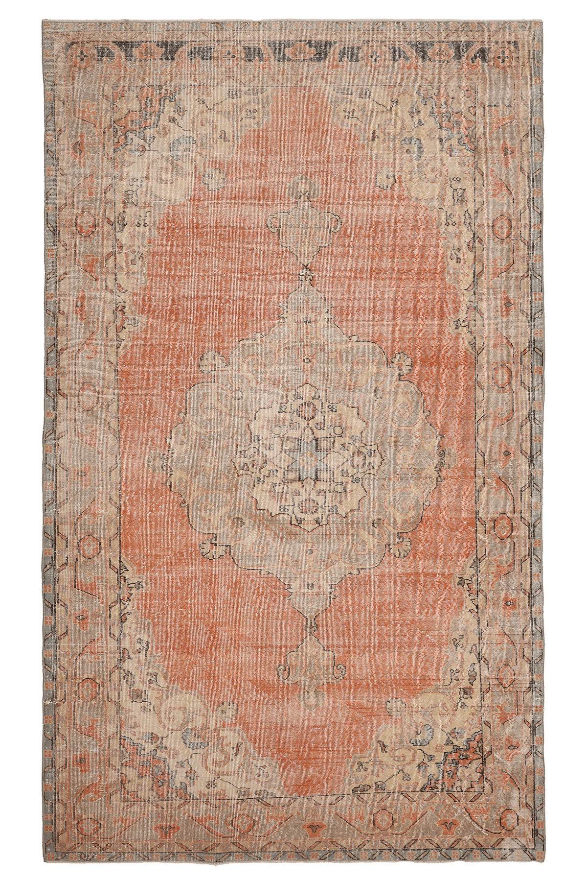Vintage Isparta Turkish Area Rug 6x10 ft — Orange & Brown Floral (No. 40574)