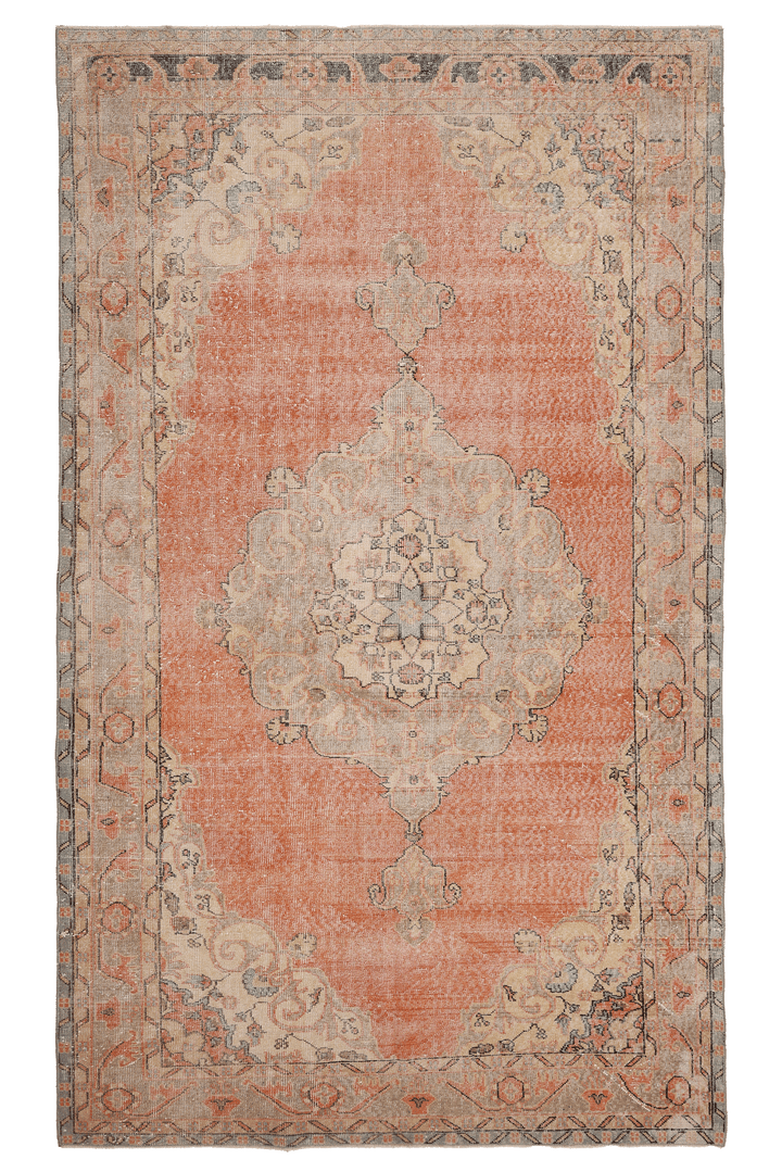 Vintage Isparta Turkish Area Rug 6x10 ft — Orange & Brown Floral (No. 40574)