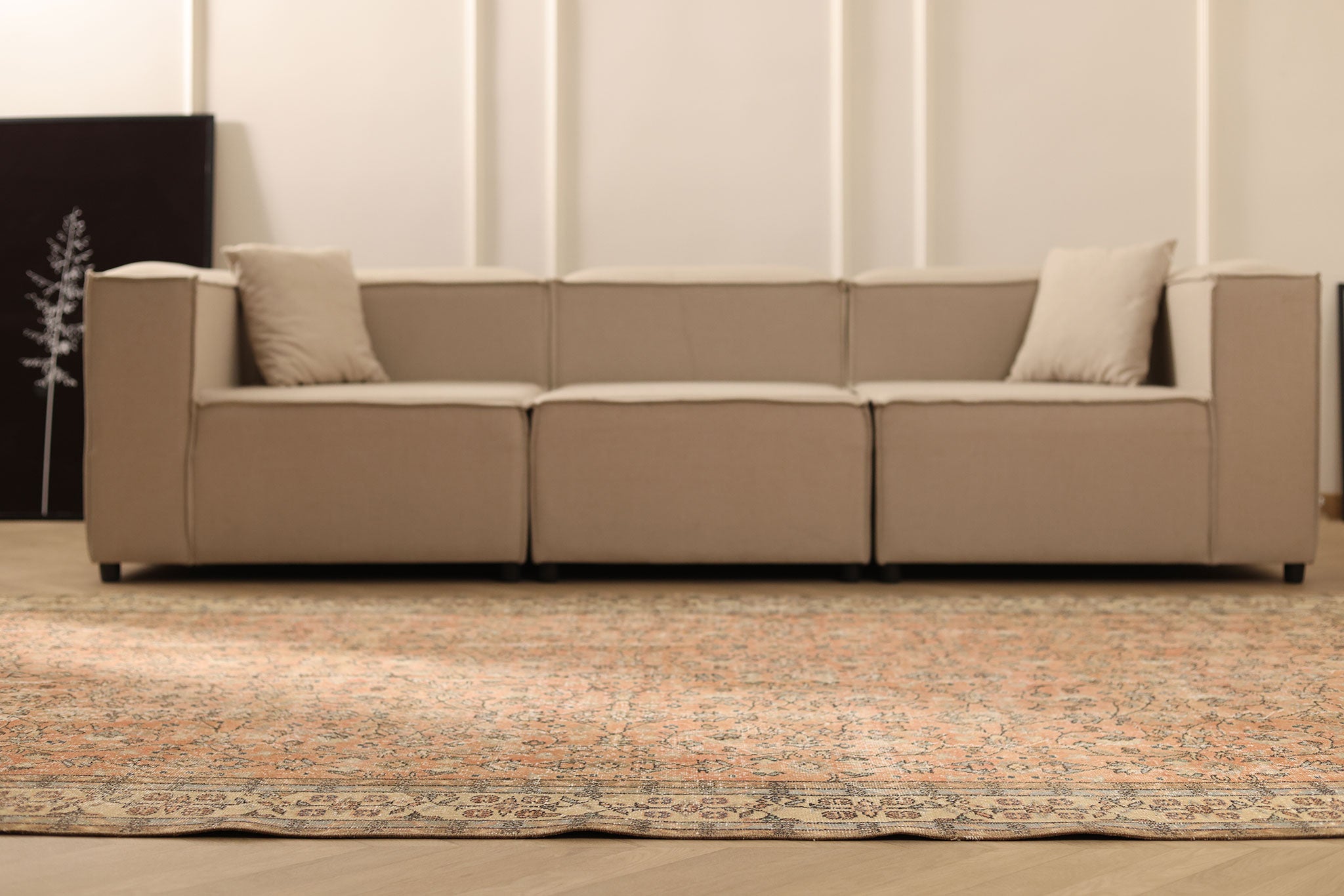 Vintage Isparta Turkish Area Rug 6x10 ft — Beige & Brown Floral (No. 40579)