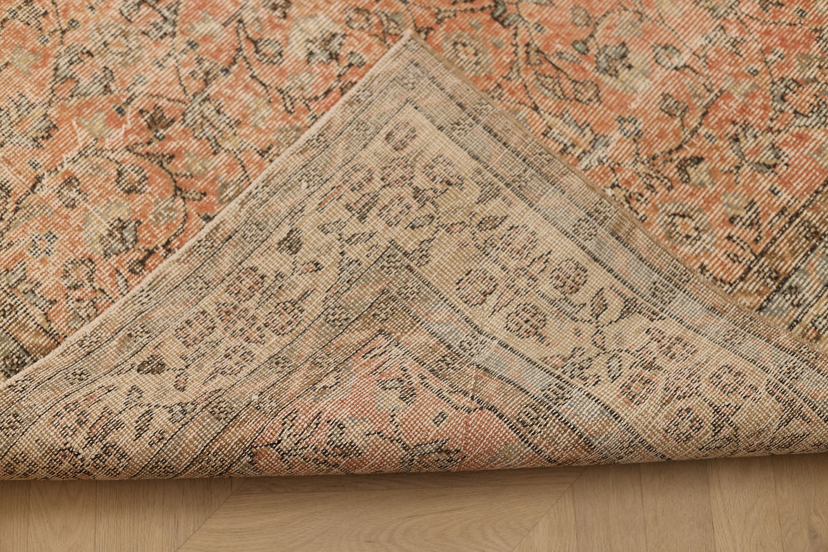 Vintage Isparta Turkish Area Rug 6x10 ft — Beige & Brown Floral (No. 40579)