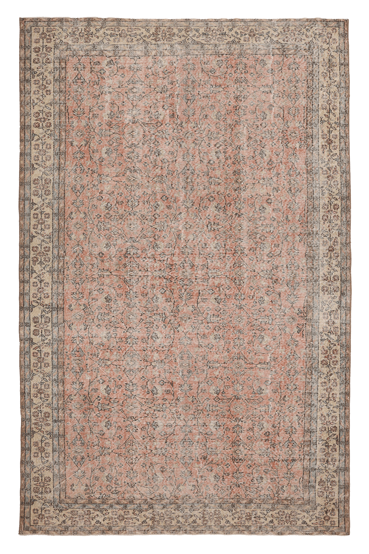 Vintage Isparta Turkish Area Rug 6x10 ft — Beige & Brown Floral (No. 40579)