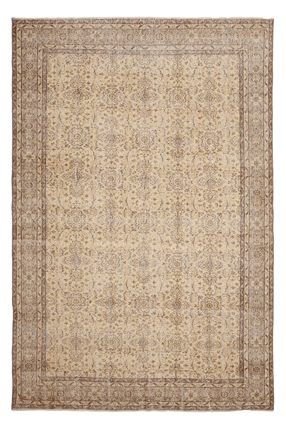 Vintage Isparta Turkish Area Rug 6x10 ft — Beige & Brown Floral (No. 40581)