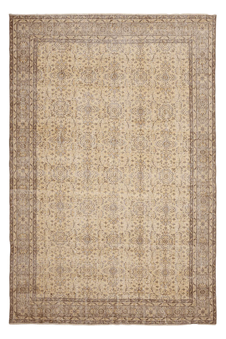 Vintage Isparta Turkish Area Rug 6x10 ft — Beige & Brown Floral (No. 40581)