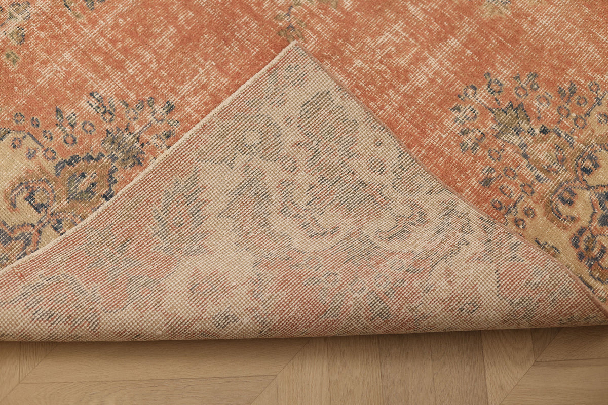 Vintage Isparta Turkish Area Rug 6x9 ft — Orange & Blue Floral (No. 40583)