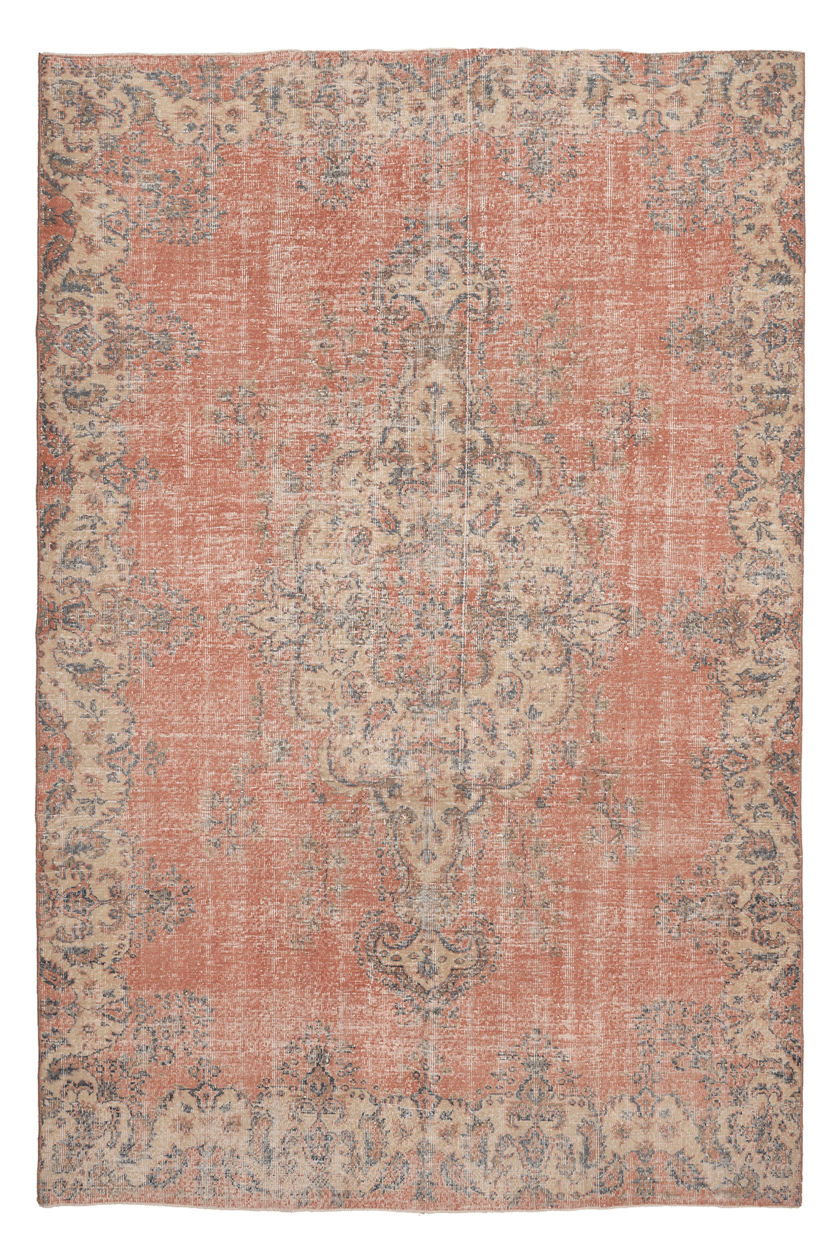Vintage Isparta Turkish Area Rug 6x9 ft — Orange & Blue Floral (No. 40583)