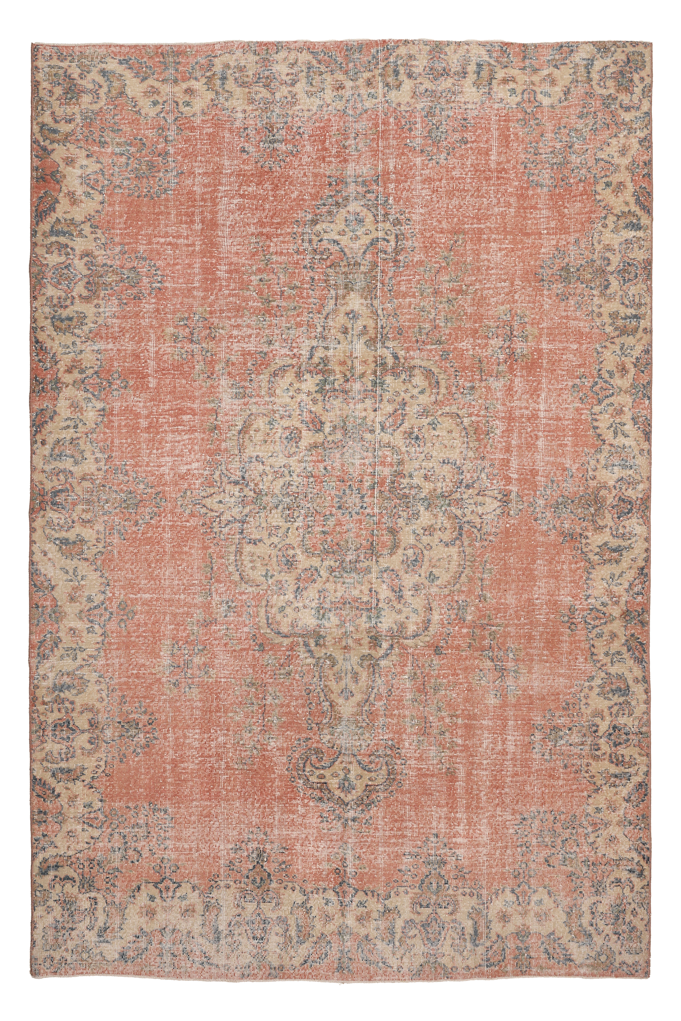Vintage Isparta Turkish Area Rug 6x9 ft — Orange & Blue Floral (No. 40583)