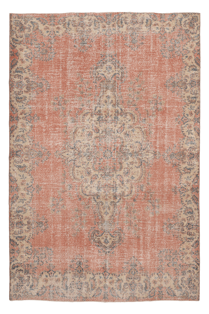Vintage Isparta Turkish Area Rug 6x9 ft — Orange & Blue Floral (No. 40583)