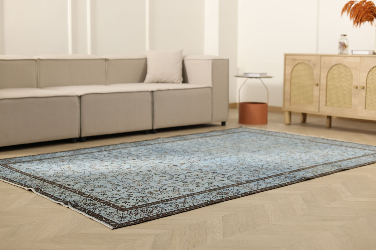 Vintage Isparta Turkish Area Rug 6x9 ft — Blue Floral