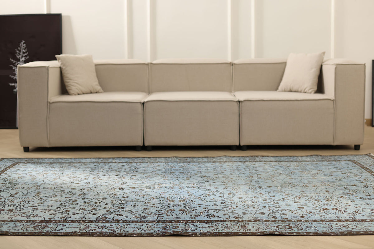 Vintage Isparta Turkish Area Rug 6x9 ft — Blue Floral